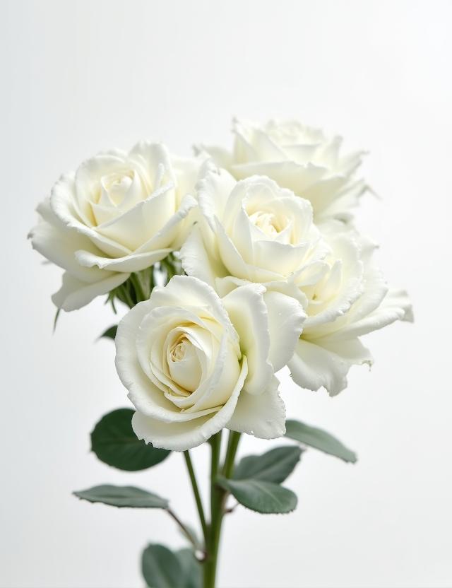 Rose bianche immacolate circondate da eucalipto